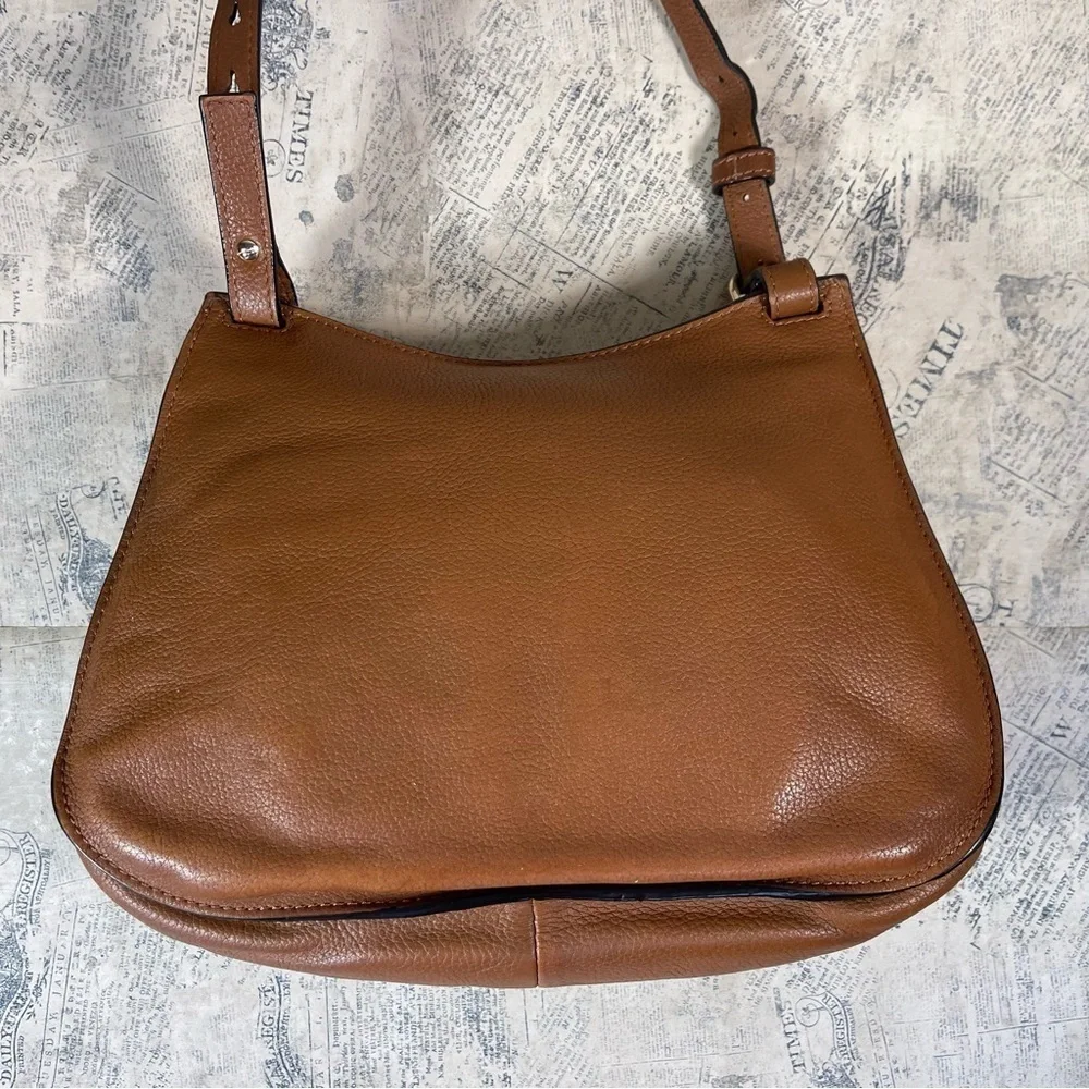 Massimo Dutti Genuine Brown Leather Saddle Crossbody Bag Flap Shoulder Purse